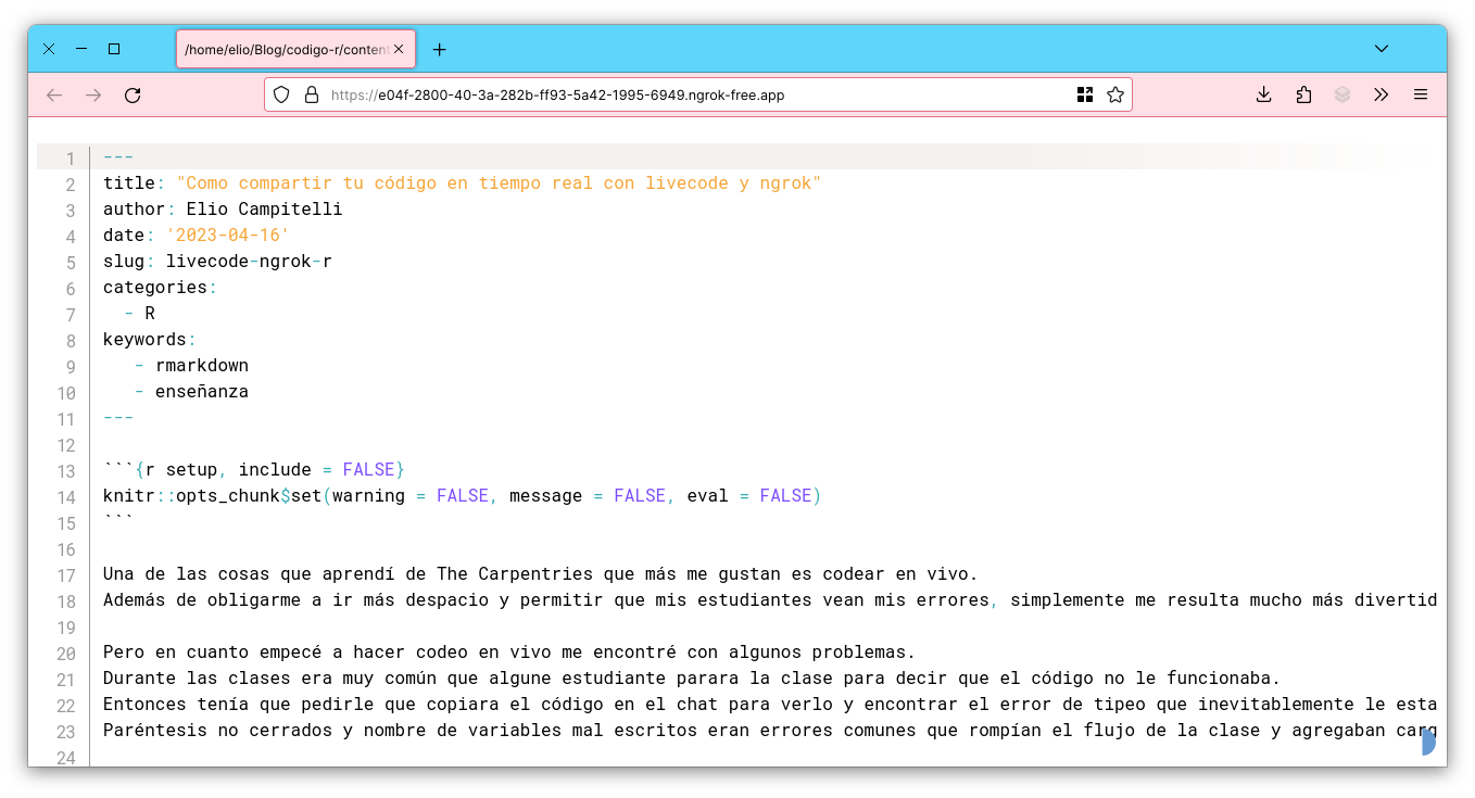 Captura de pantalla de una ventana de Firefox con un documento de RMarkdown de ese mismo post.